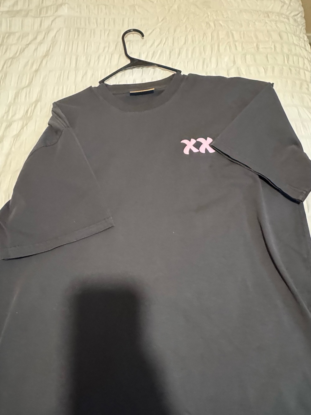 Men's Black Short-Sleeve Tee with Pink XX Chest Detail